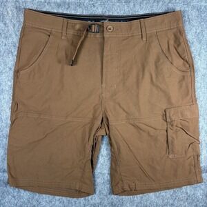 Prana Stretch Zion II Shorts Men's 36 x 10 Brown Belted Hiking Climbing 1969751